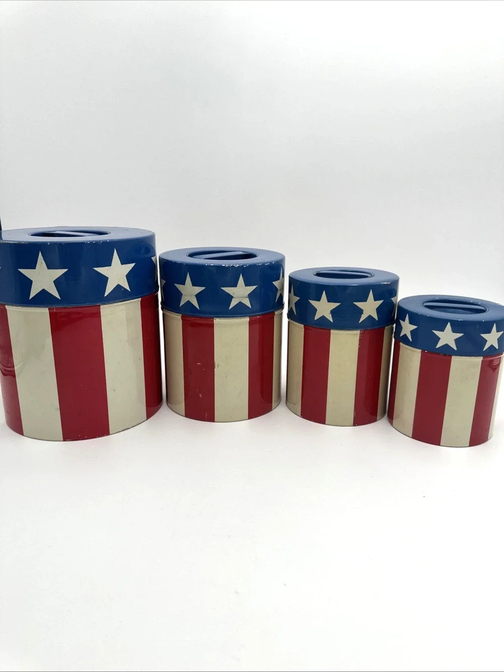 Vintage Vandor Imports Made In Japan Canisters Set Of 4 American Flag Design